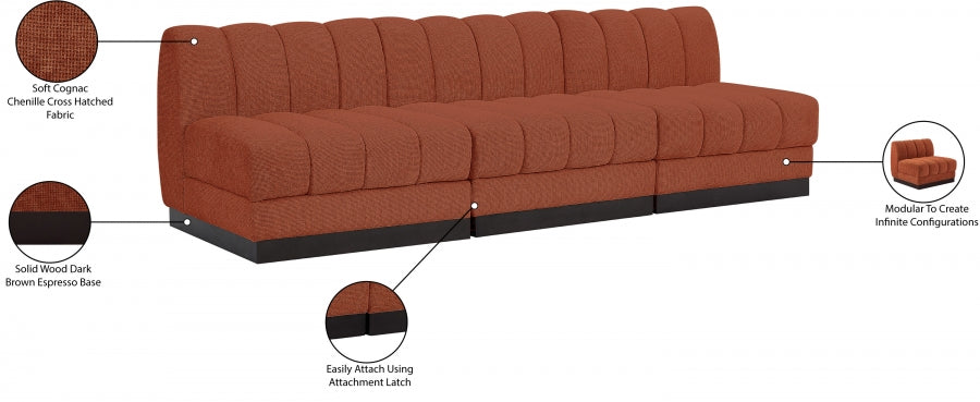 Canapé 3 places sans accoudoirs en tissu chenille Quinn