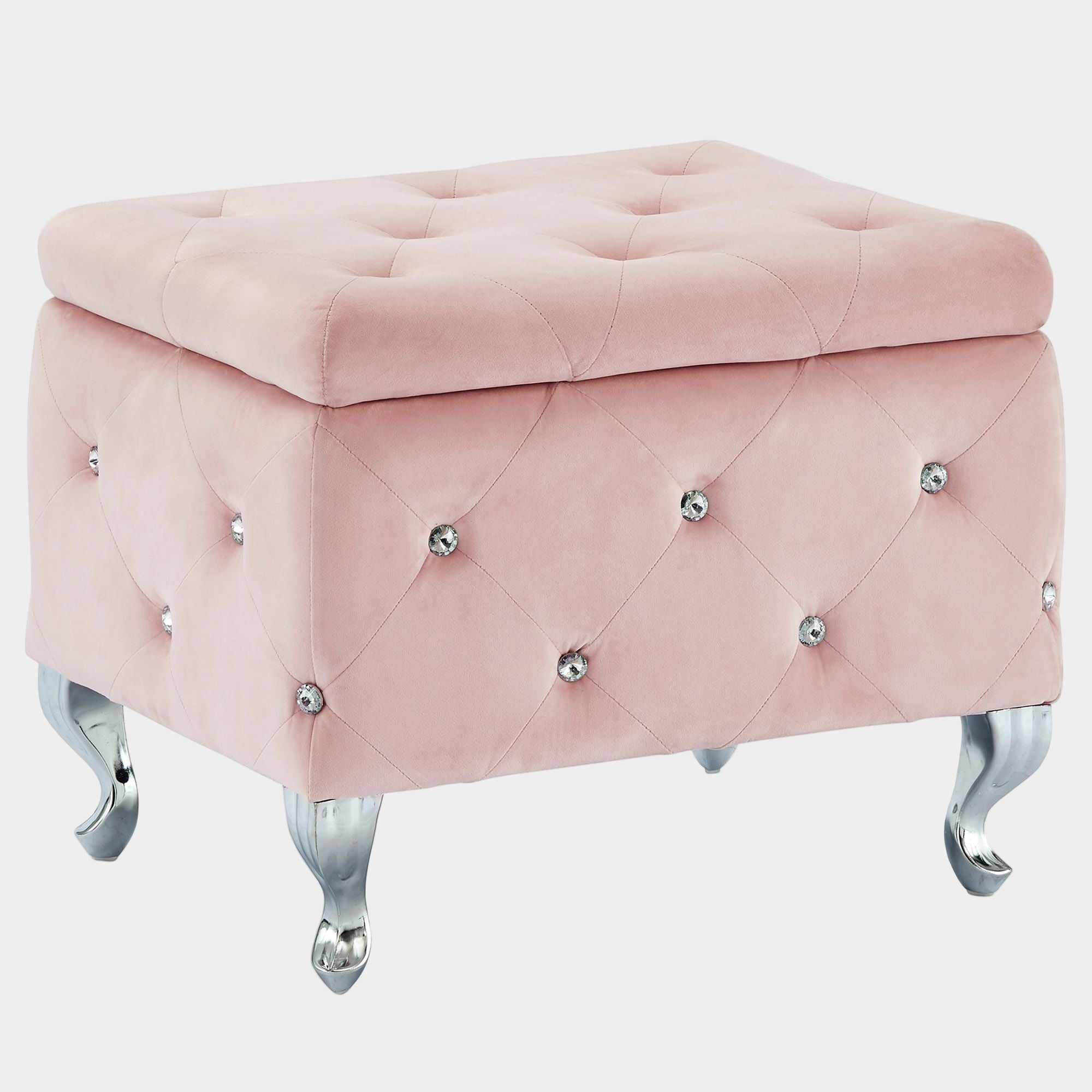 Monique Square Storage Ottoman in Blush Pink and Chrome