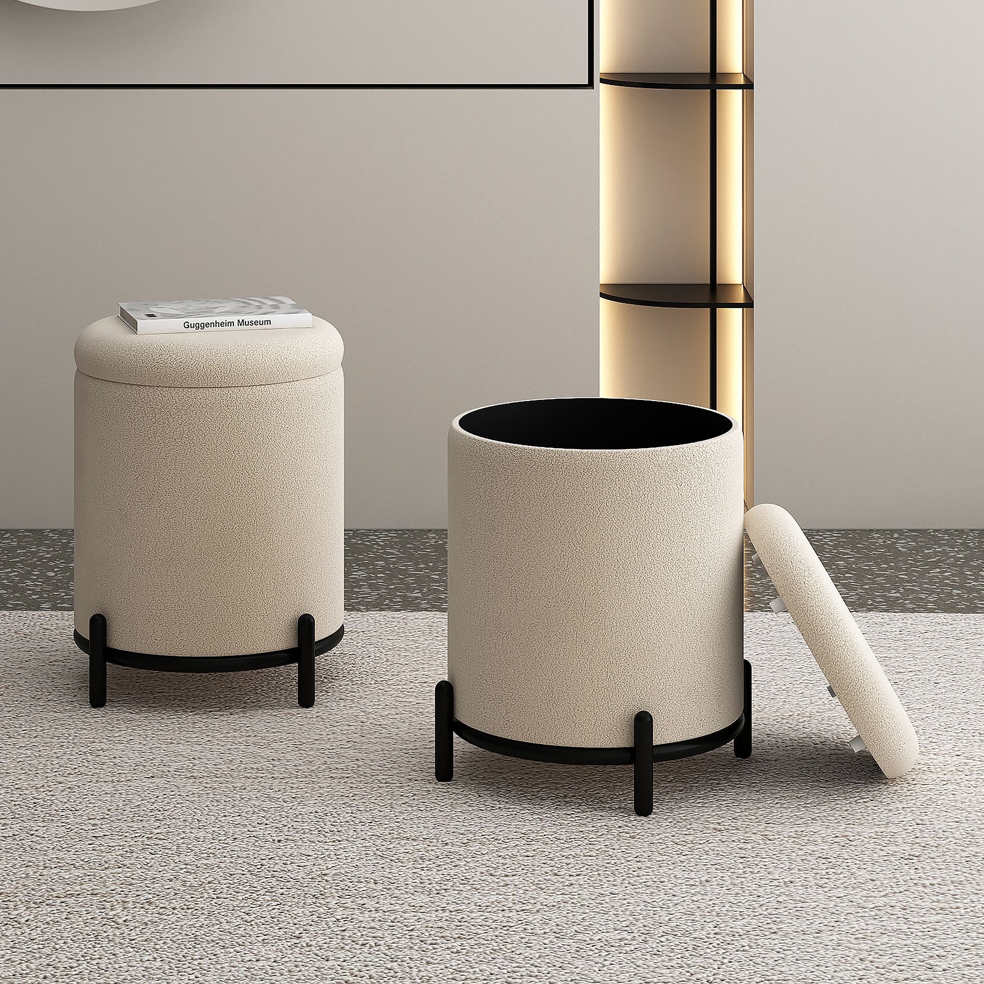 Castor Storage Ottoman in Cream Boucle
