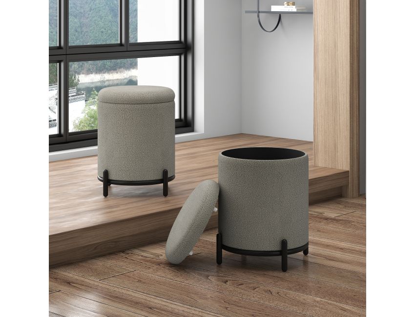 Castor Storage Ottoman in Warm Grey Boucle