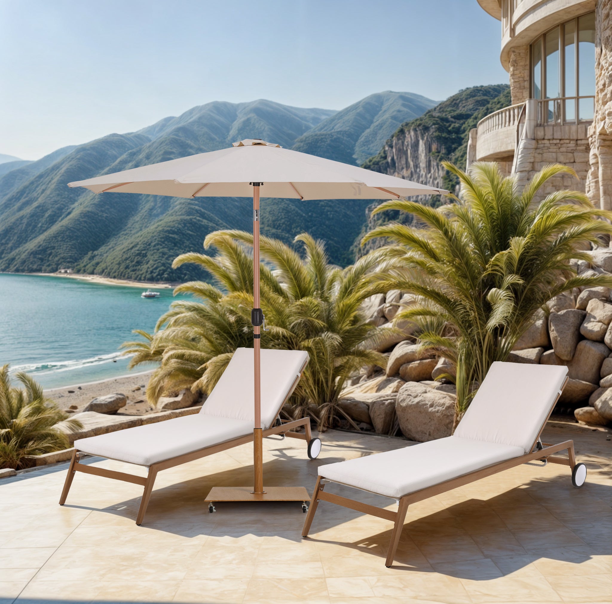 Fiji Water Resistant Fabric And Aluminum Patio Umbrella With Base Set