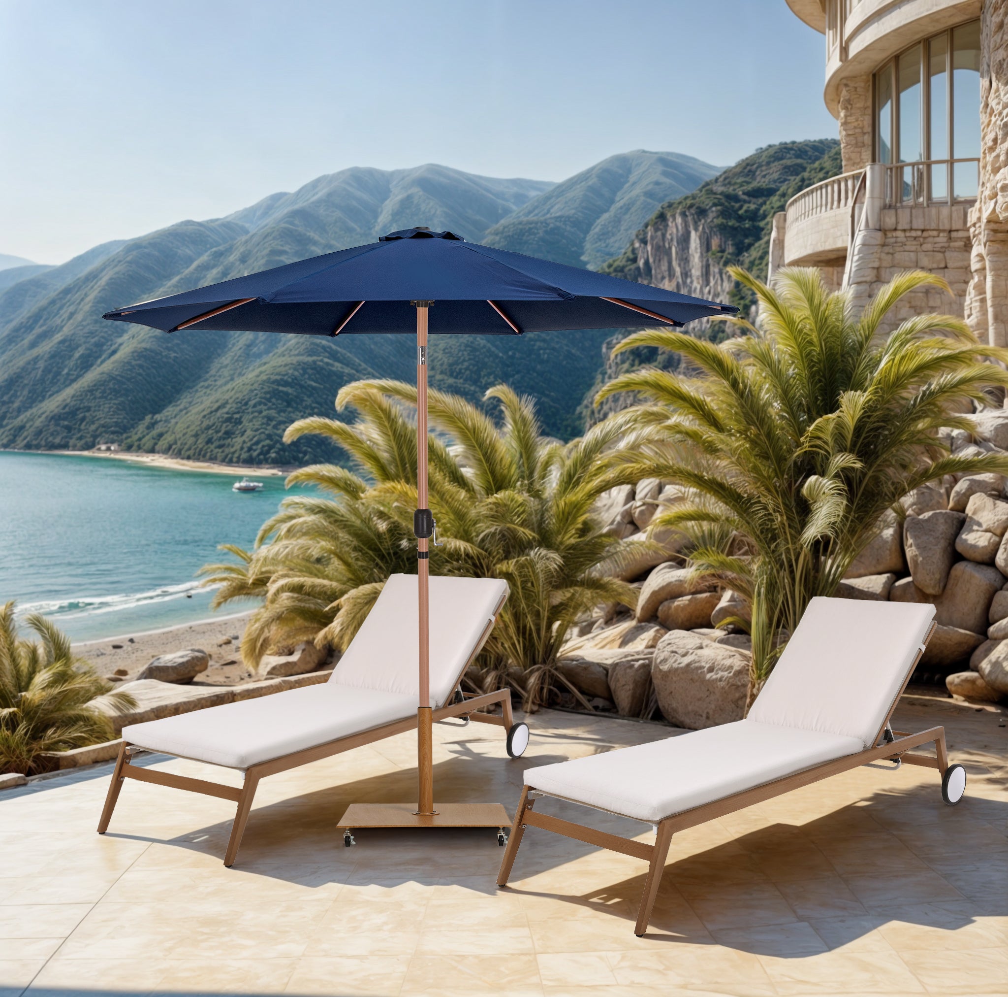 Fiji Water Resistant Fabric And Aluminum Patio Umbrella With Base Set