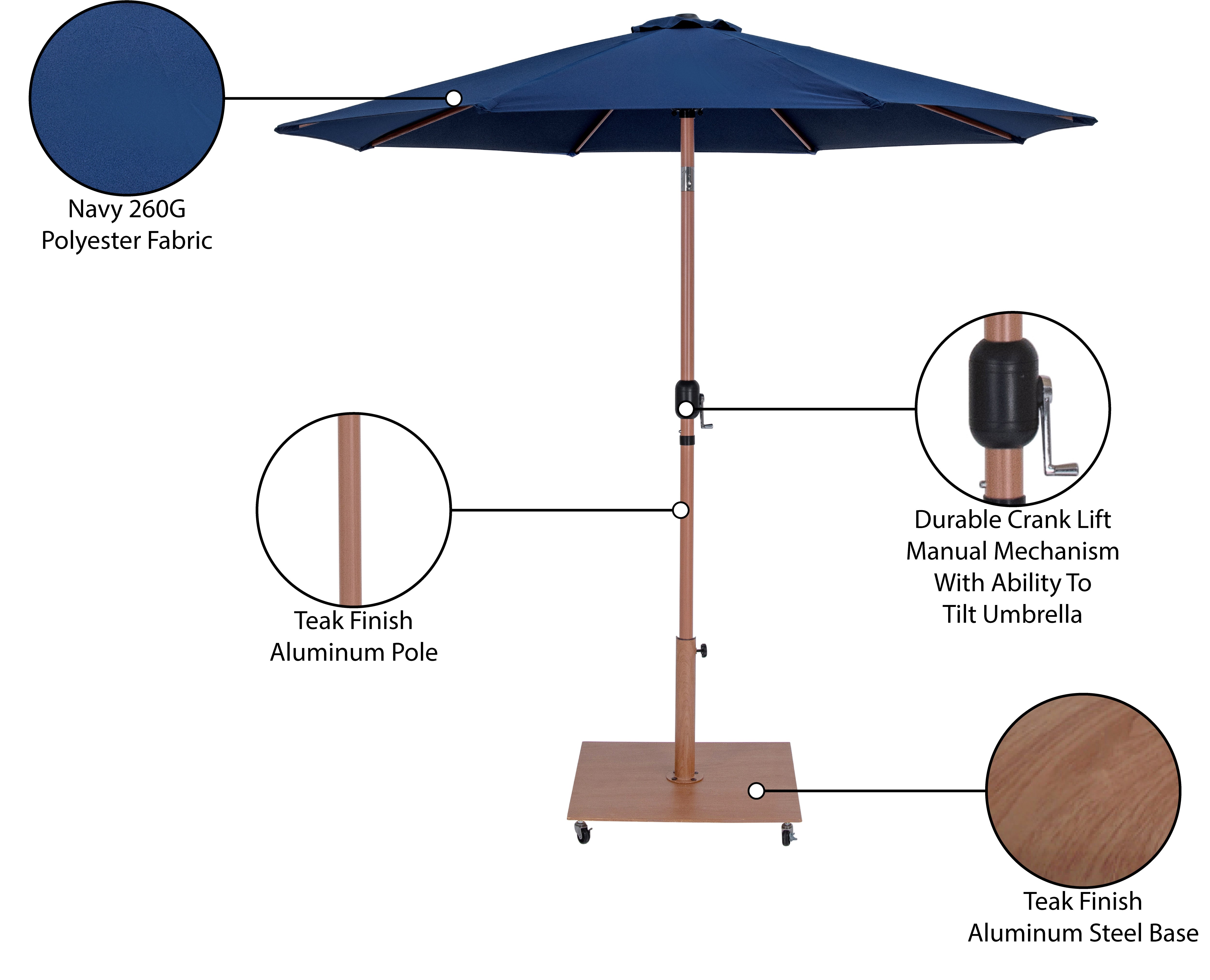 Fiji Water Resistant Fabric And Aluminum Patio Umbrella With Base Set