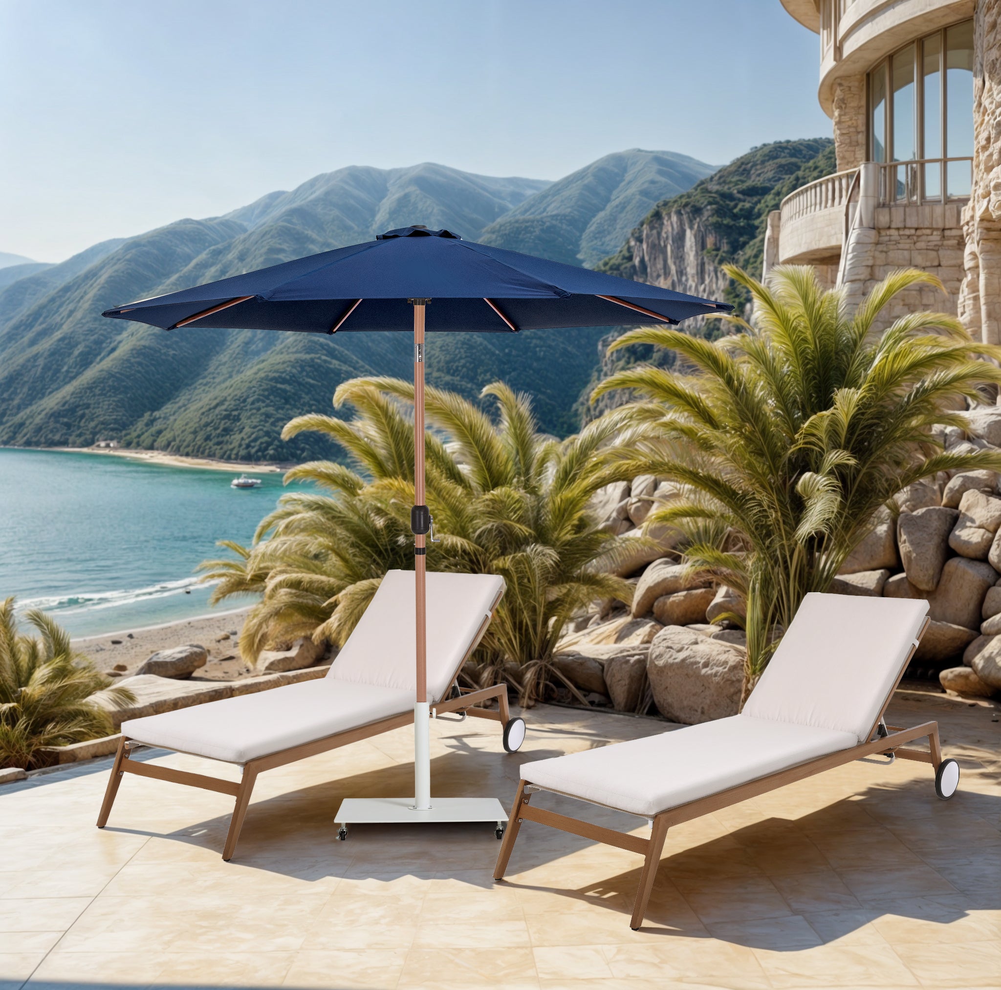 Fiji Water Resistant Fabric And Aluminum Patio Umbrella With Base Set