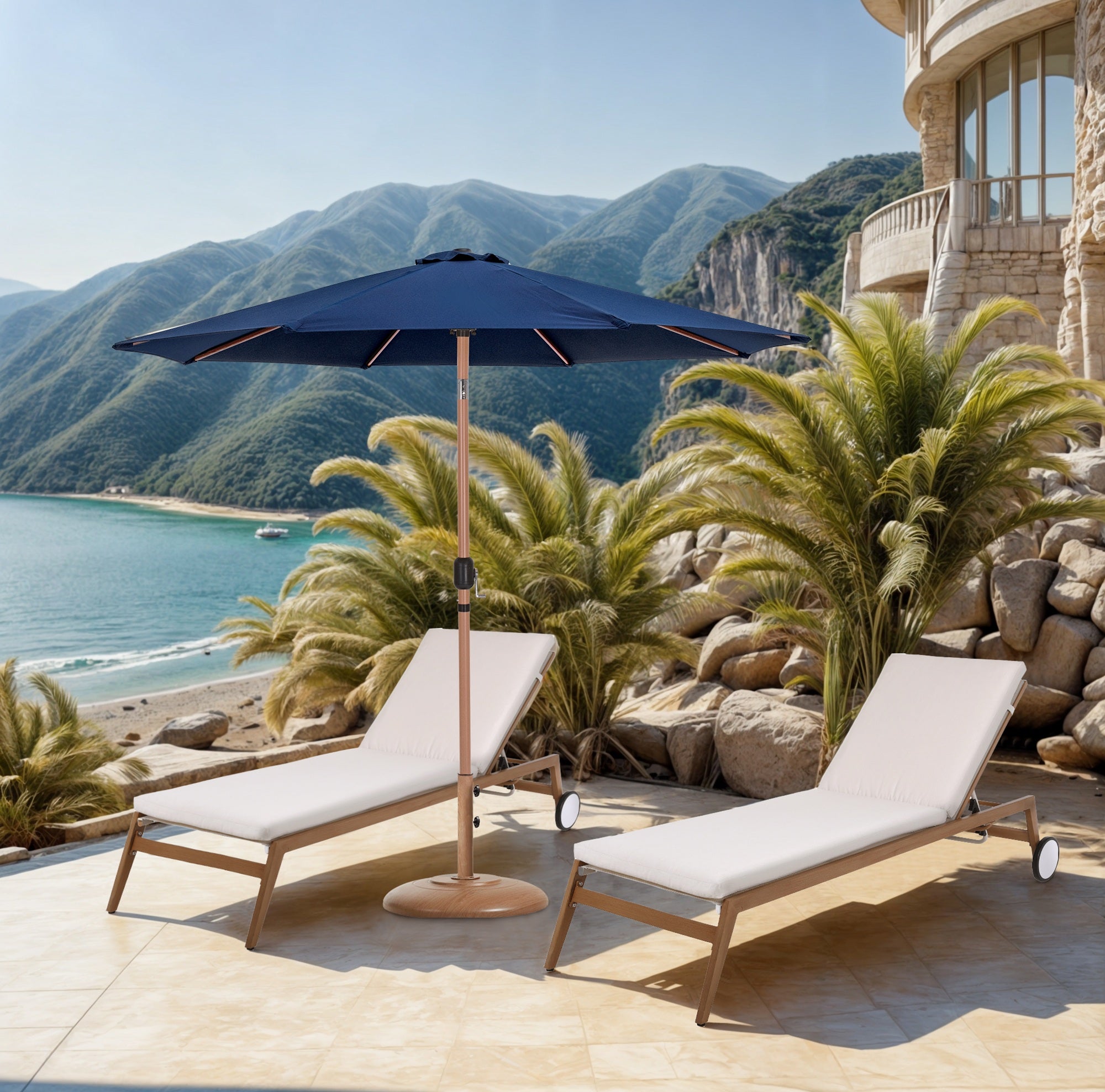 Fiji Water Resistant Fabric And Aluminum Patio Umbrella With Base Set