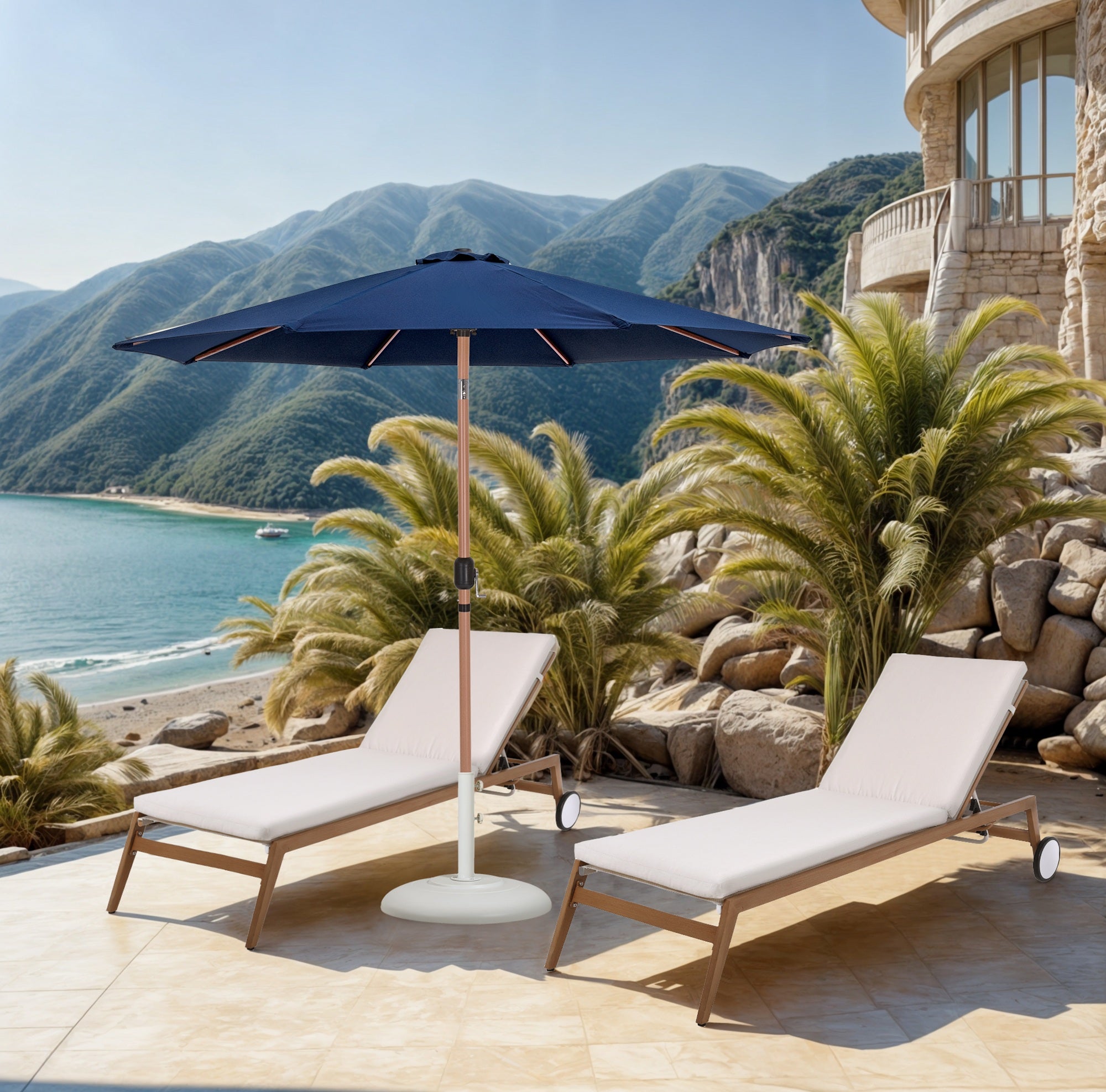 Fiji Water Resistant Fabric And Aluminum Patio Umbrella With Base Set