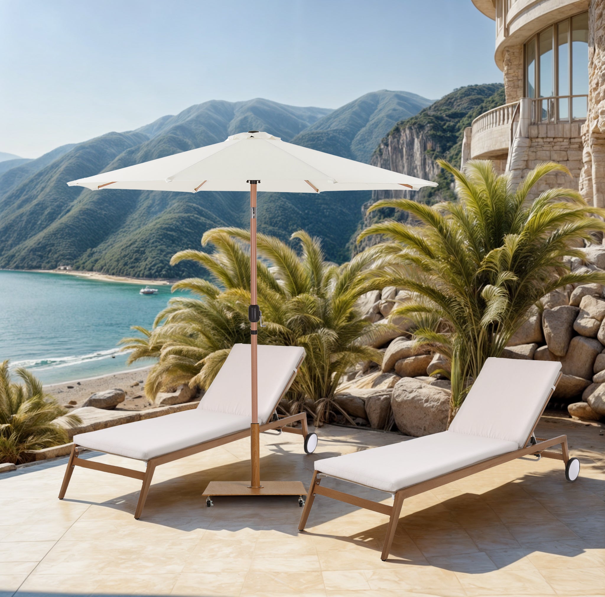 Fiji Water Resistant Fabric And Aluminum Patio Umbrella With Base Set