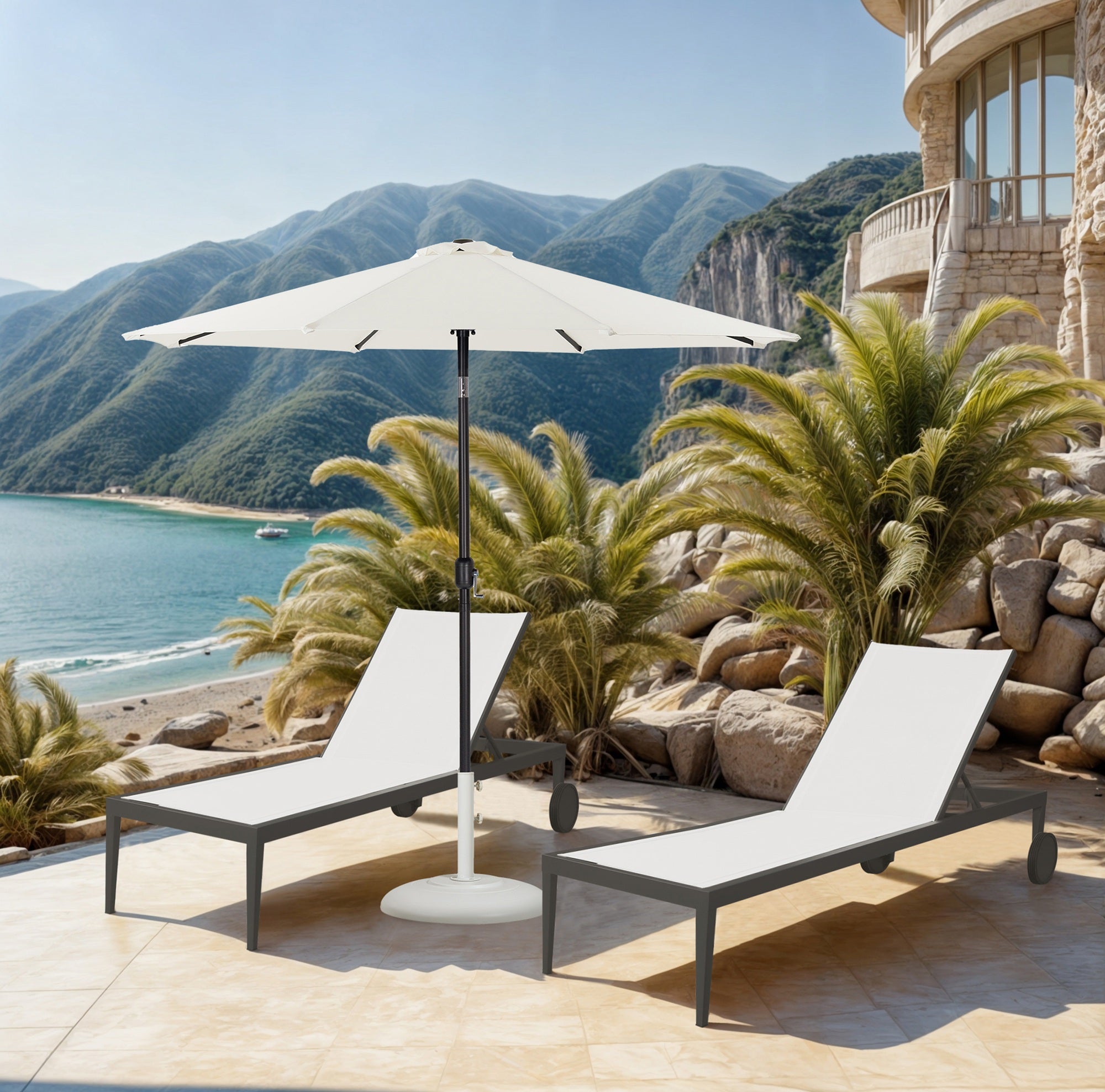 Fiji Water Resistant Fabric And Aluminum Patio Umbrella With Base Set