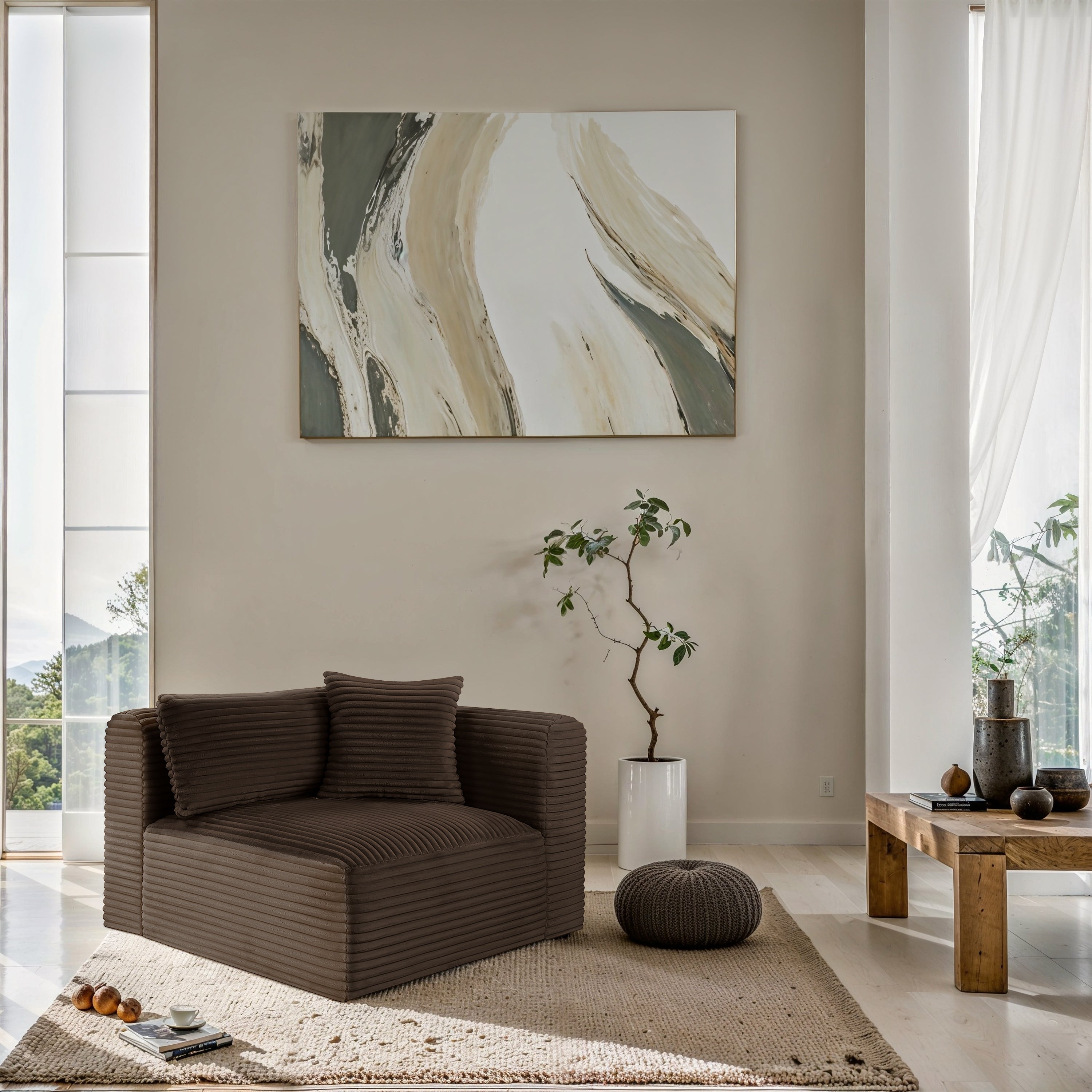 Shaggy Corduroy Performance Fabric Upholstered Accent Chair