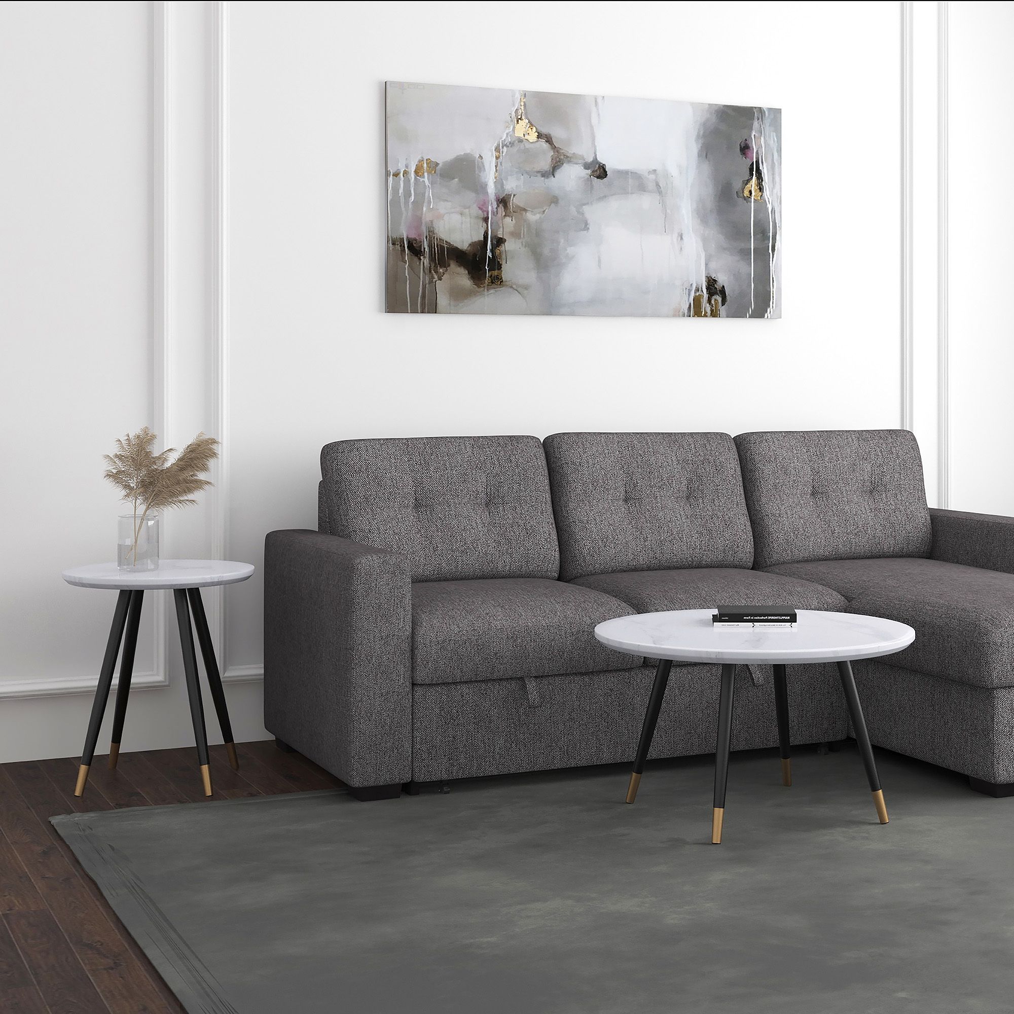 Emery Round Accent Table in White and Black