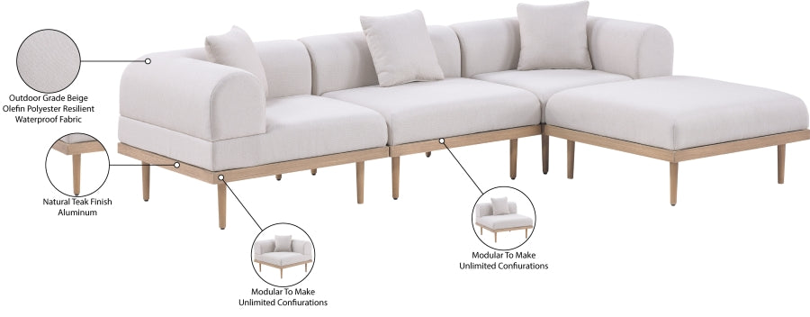 Laguna 106.5" Resilient Water Resistant Fabric Upholstered Outdoor Patio 4pc. Modular Sectional