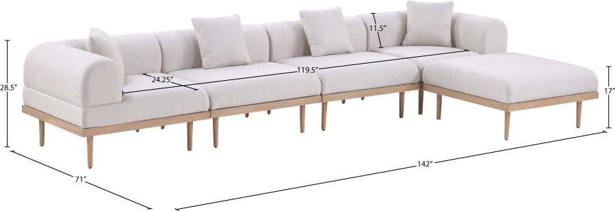 Laguna 142" Resilient Water Resistant Fabric Upholstered Outdoor Patio 5pc. Modular Sectional