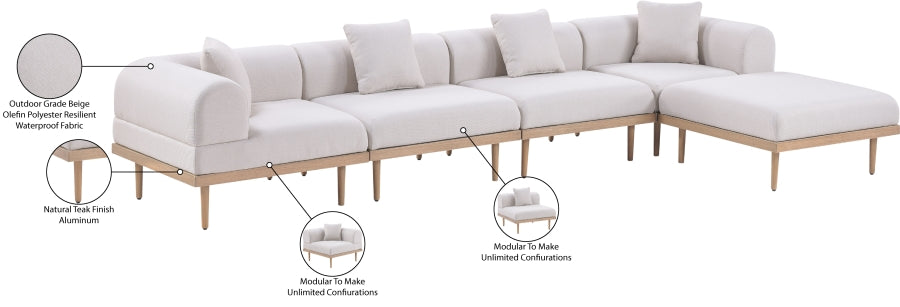 Laguna 142" Resilient Water Resistant Fabric Upholstered Outdoor Patio 5pc. Modular Sectional