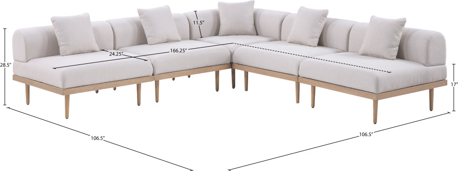 Laguna 106.5" Resilient Water Resistant Fabric Upholstered Outdoor Patio 5pc. Modular Sectional