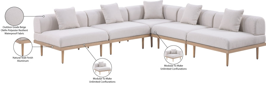 Laguna 106.5" Resilient Water Resistant Fabric Upholstered Outdoor Patio 5pc. Modular Sectional