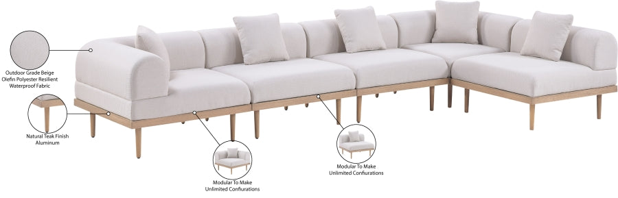 Laguna 142" Resilient Water Resistant Fabric Upholstered Outdoor Patio 5pc. Modular Sectional