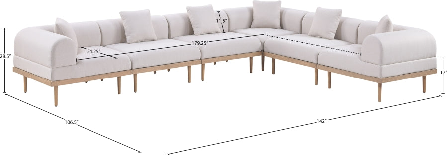 Laguna 142" Resilient Water Resistant Fabric Upholstered Outdoor Patio 6pc. Modular Sectional
