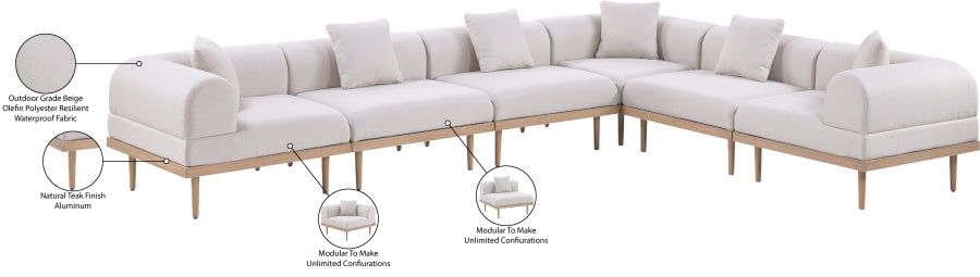 Laguna 142" Resilient Water Resistant Fabric Upholstered Outdoor Patio 6pc. Modular Sectional