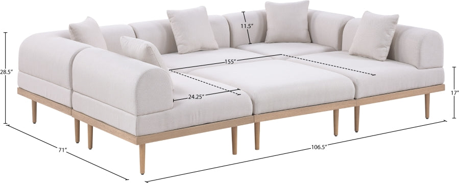 Laguna 106.5" Resilient Water Resistant Fabric Upholstered Outdoor Patio 6pc. Modular Sectional