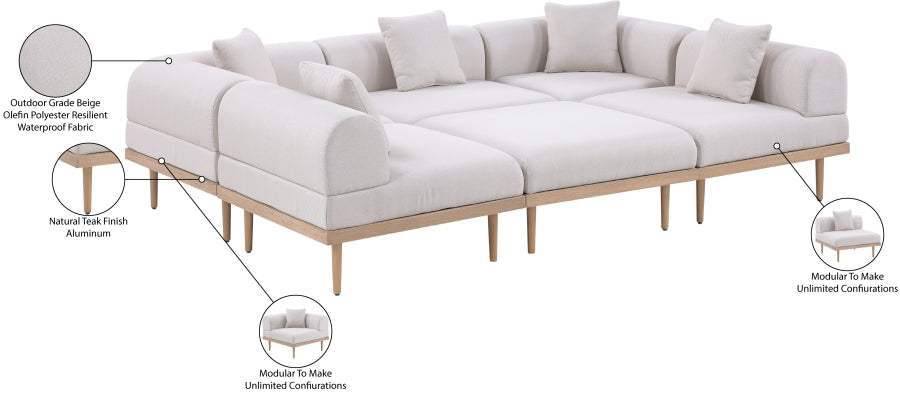 Laguna 106.5" Resilient Water Resistant Fabric Upholstered Outdoor Patio 6pc. Modular Sectional