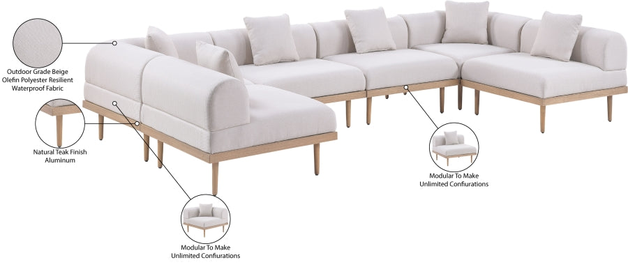 Laguna 142" Resilient Water Resistant Fabric Upholstered Outdoor Patio 6pc. Modular Sectional