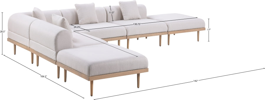 Laguna 142" Resilient Water Resistant Fabric Upholstered Outdoor Patio 6pc. Modular Sectional