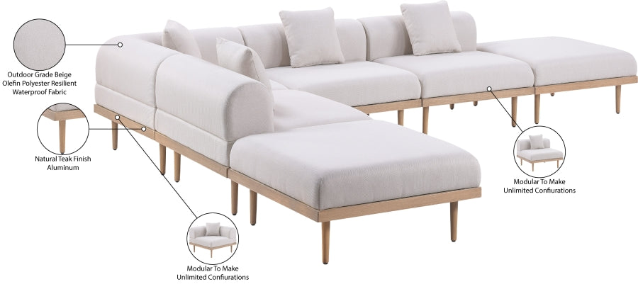 Laguna 142" Resilient Water Resistant Fabric Upholstered Outdoor Patio 6pc. Modular Sectional