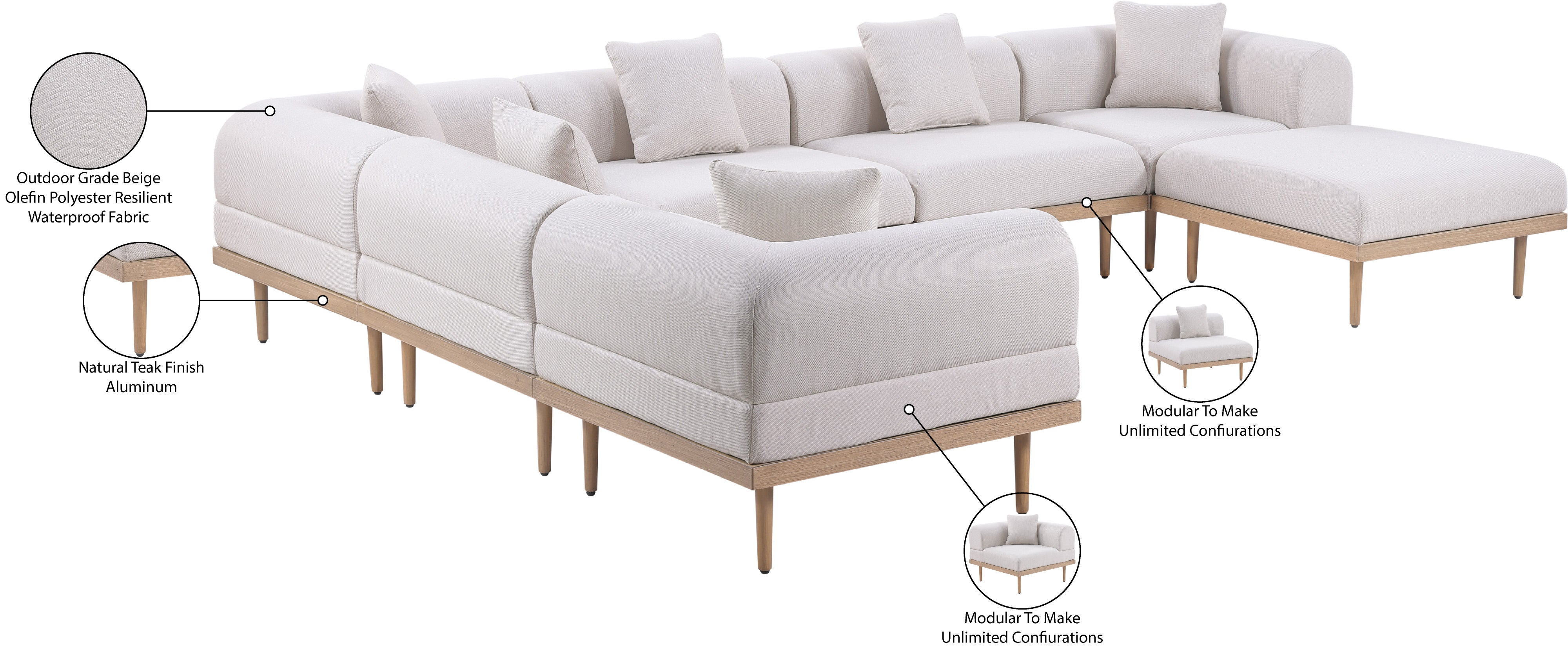 Laguna 142" Resilient Water Resistant Fabric Upholstered Outdoor Patio 7pc. Modular Sectional
