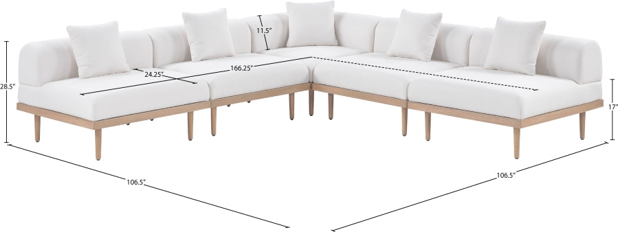 Laguna 106.5" Resilient Water Resistant Fabric Upholstered Outdoor Patio 5pc. Modular Sectional