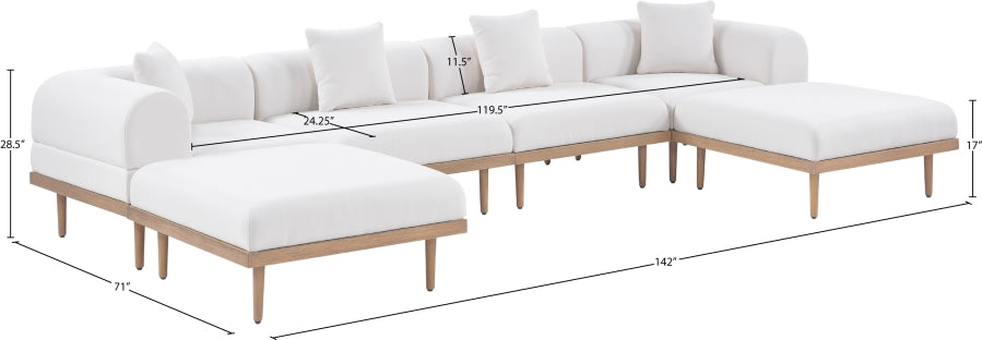 Laguna 142" Resilient Water Resistant Fabric Upholstered Outdoor Patio 6pc. Modular Sectional