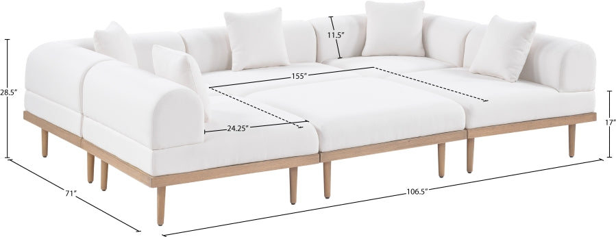 Laguna 106.5" Resilient Water Resistant Fabric Upholstered Outdoor Patio 6pc. Modular Sectional