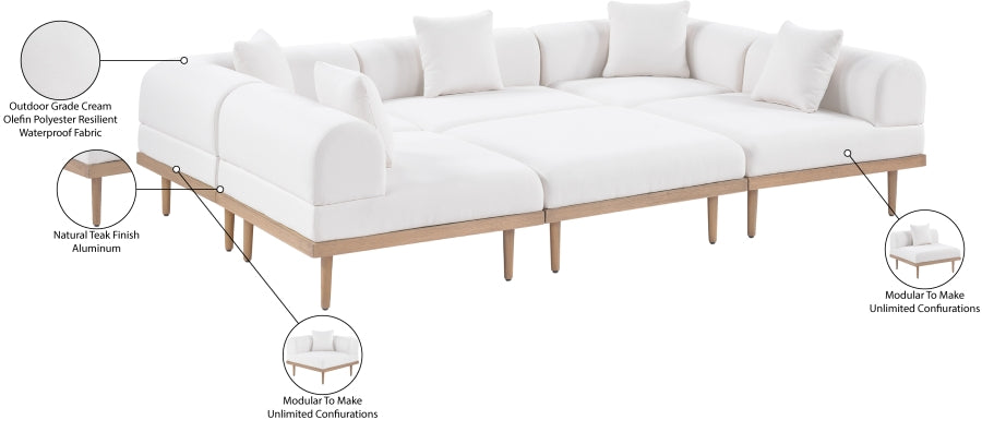 Laguna 106.5" Resilient Water Resistant Fabric Upholstered Outdoor Patio 6pc. Modular Sectional