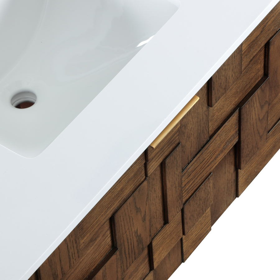 Leonardo White Engineered Stone And Solid Wood Wall Mounted Bathroom Vanity