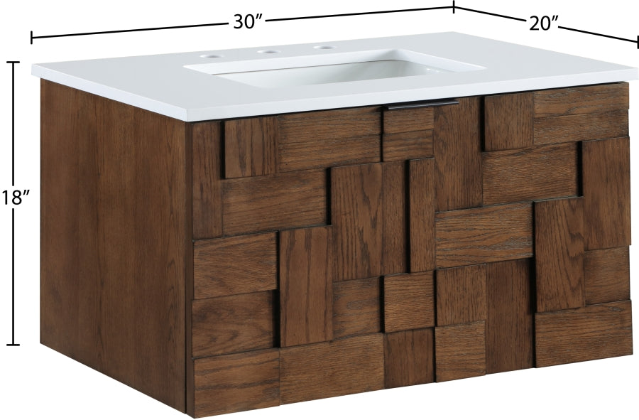 Leonardo White Engineered Stone And Solid Wood Wall Mounted Bathroom Vanity