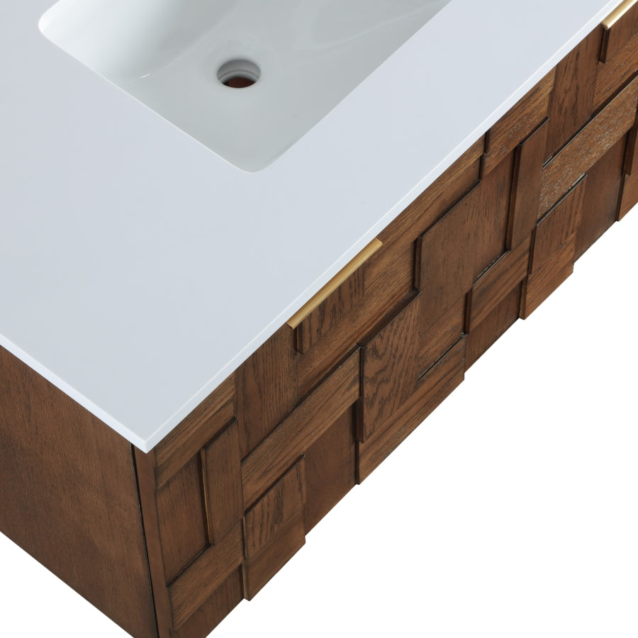 Leonardo White Engineered Stone And Solid Wood Wall Mounted Bathroom Vanity
