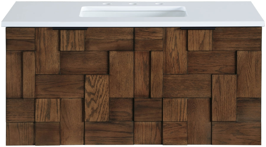 Leonardo White Engineered Stone And Solid Wood Wall Mounted Bathroom Vanity