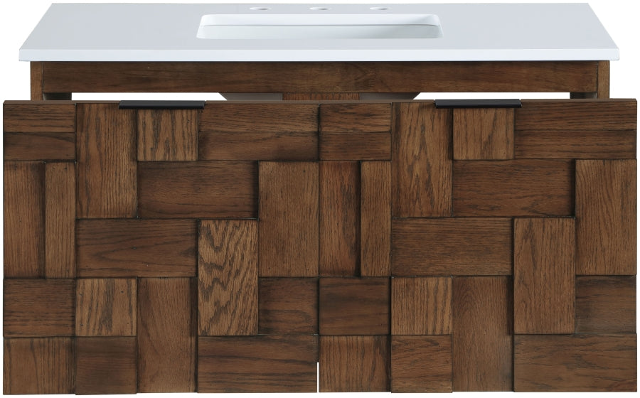 Leonardo White Engineered Stone And Solid Wood Wall Mounted Bathroom Vanity