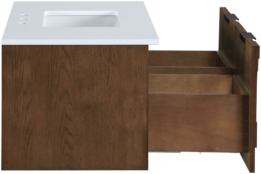 Leonardo White Engineered Stone And Solid Wood Wall Mounted Bathroom Vanity