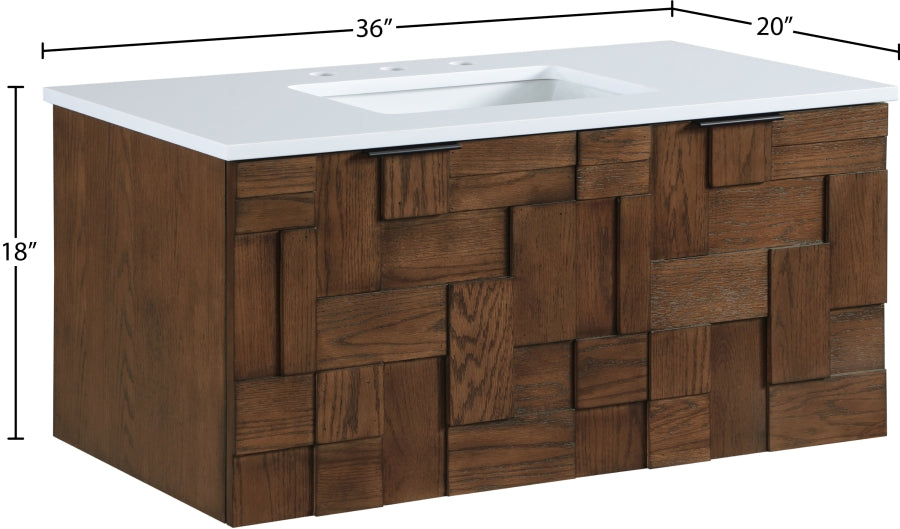 Leonardo 36" White Engineered Stone And Solid Wood Wall Mounted Bathroom Vanity