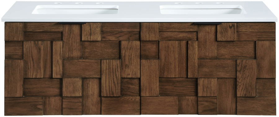 Leonardo White Engineered Stone And Solid Wood Wall Mounted Bathroom Vanity