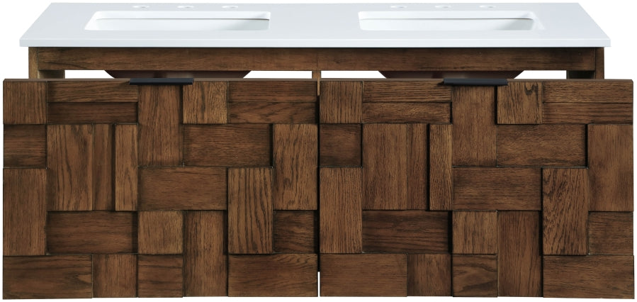 Leonardo White Engineered Stone And Solid Wood Wall Mounted Bathroom Vanity