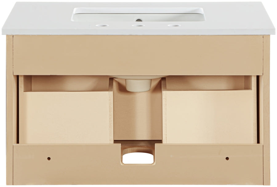 Leonardo White Engineered Stone And Solid Wood Wall Mounted Bathroom Vanity