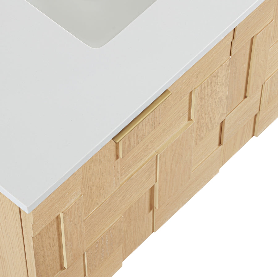 Leonardo White Engineered Stone And Solid Wood Wall Mounted Bathroom Vanity