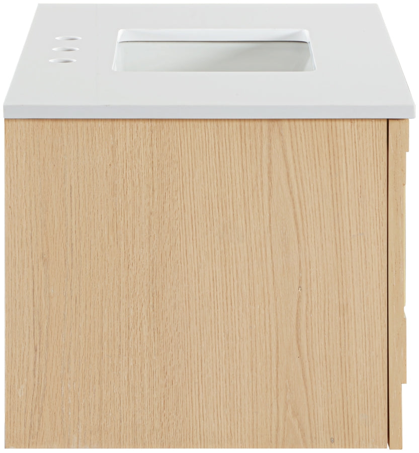 Leonardo White Engineered Stone And Solid Wood Wall Mounted Bathroom Vanity