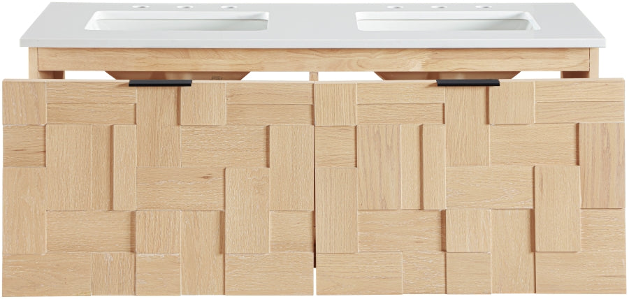 Leonardo White Engineered Stone And Solid Wood Wall Mounted Bathroom Vanity