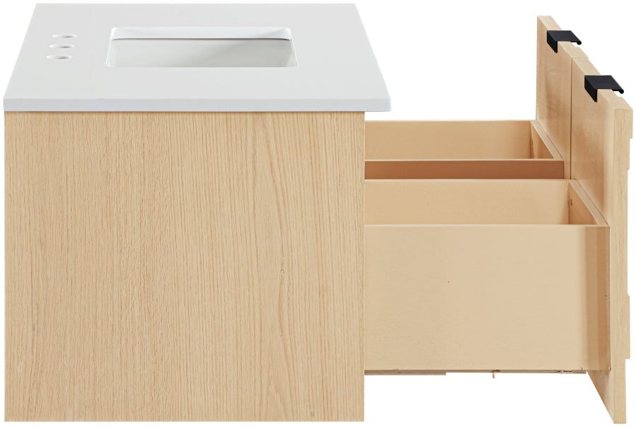 Leonardo White Engineered Stone And Solid Wood Wall Mounted Bathroom Vanity