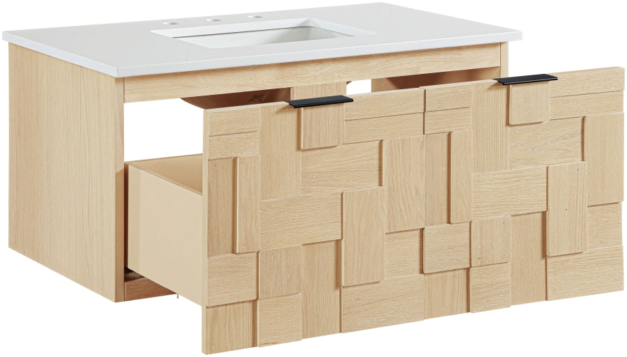 Leonardo 36" White Engineered Stone And Solid Wood Wall Mounted Bathroom Vanity