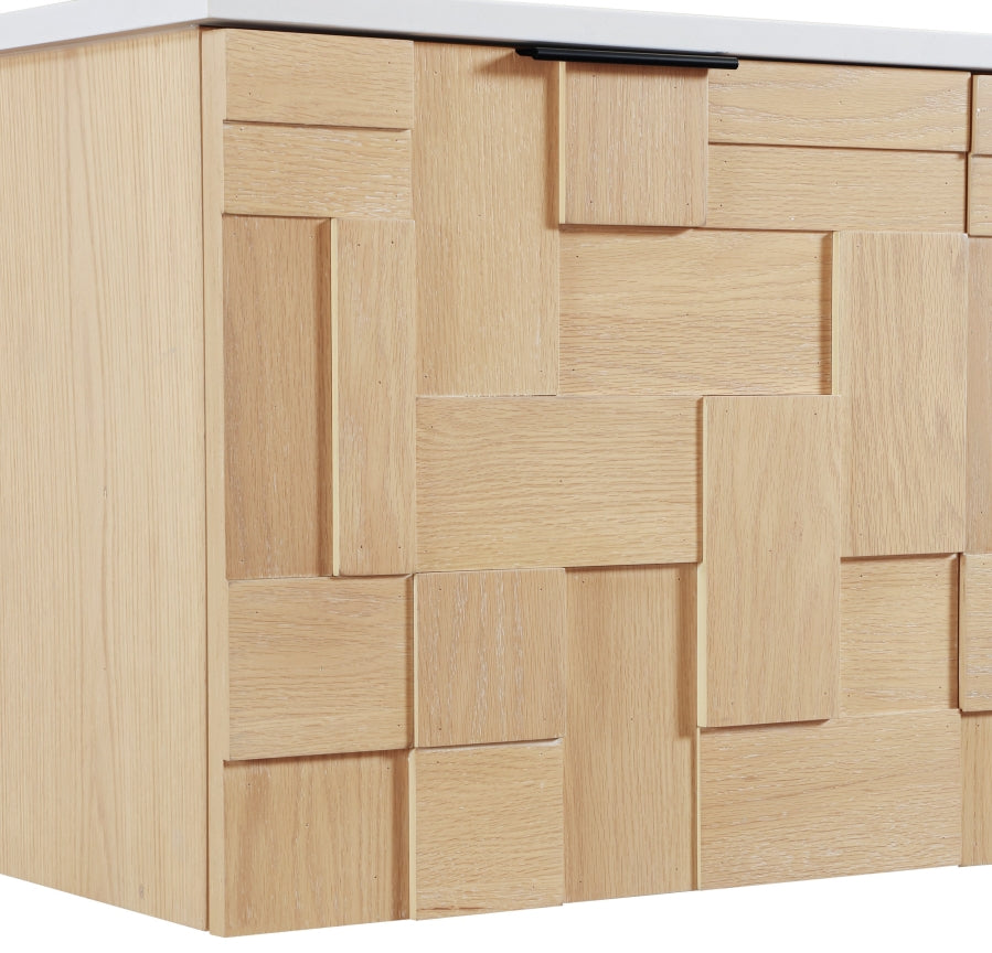Leonardo 36" White Engineered Stone And Solid Wood Wall Mounted Bathroom Vanity