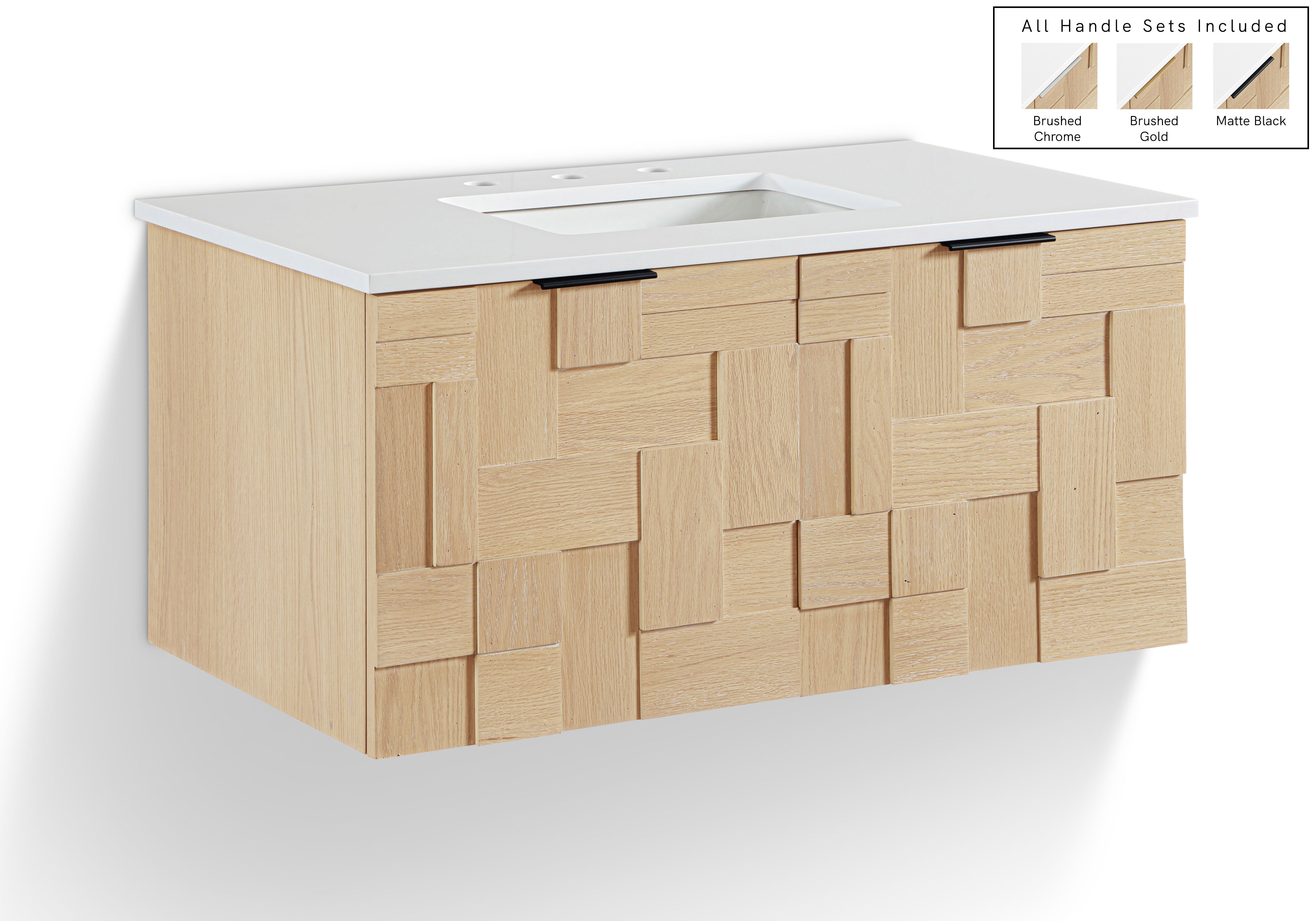 Leonardo 36" White Engineered Stone And Solid Wood Wall Mounted Bathroom Vanity