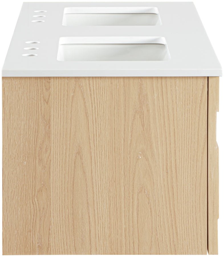 Leonardo White Engineered Stone And Solid Wood Wall Mounted Bathroom Vanity